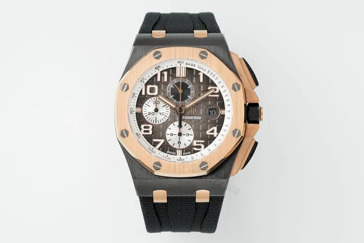 View 1 of Audemars Piguet Royal Oak Offshore Rose Gold Replica 44MM Premium Ceramic Rubber Strap Chronograph Edition RG-AP-ROO-RG-CER-RUB-44