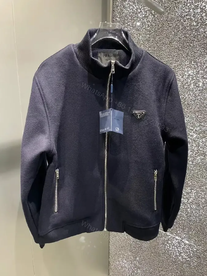 View 1 of Navy Knit Zip Bomber - Refined Texture, Subtle Logo
