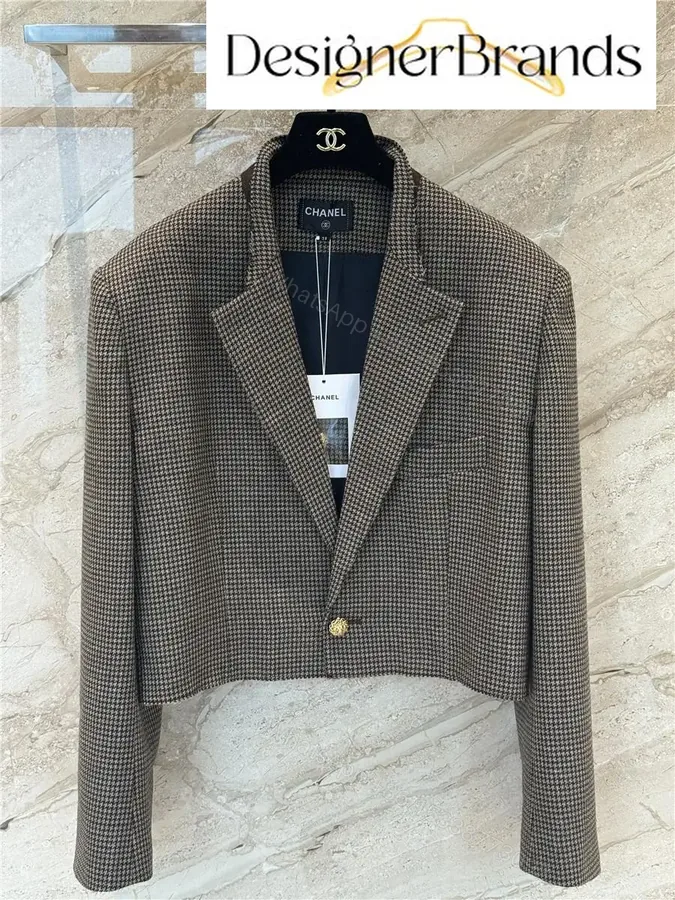 View 1 of Chanel Brown Houndstooth Cropped Jacket