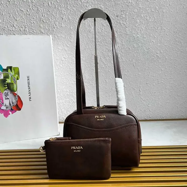 View 1 of Dark Brown Leather Dome Bag with Wallet—Prada Milano Style