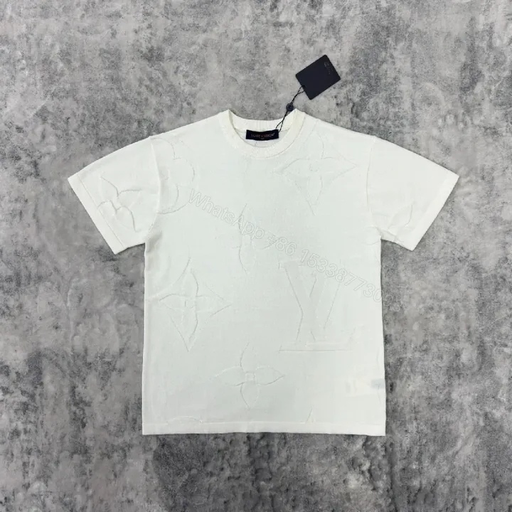 View 1 of Textured White Tee with Embossed Luxury Pattern - Minimalist Style Shirt
