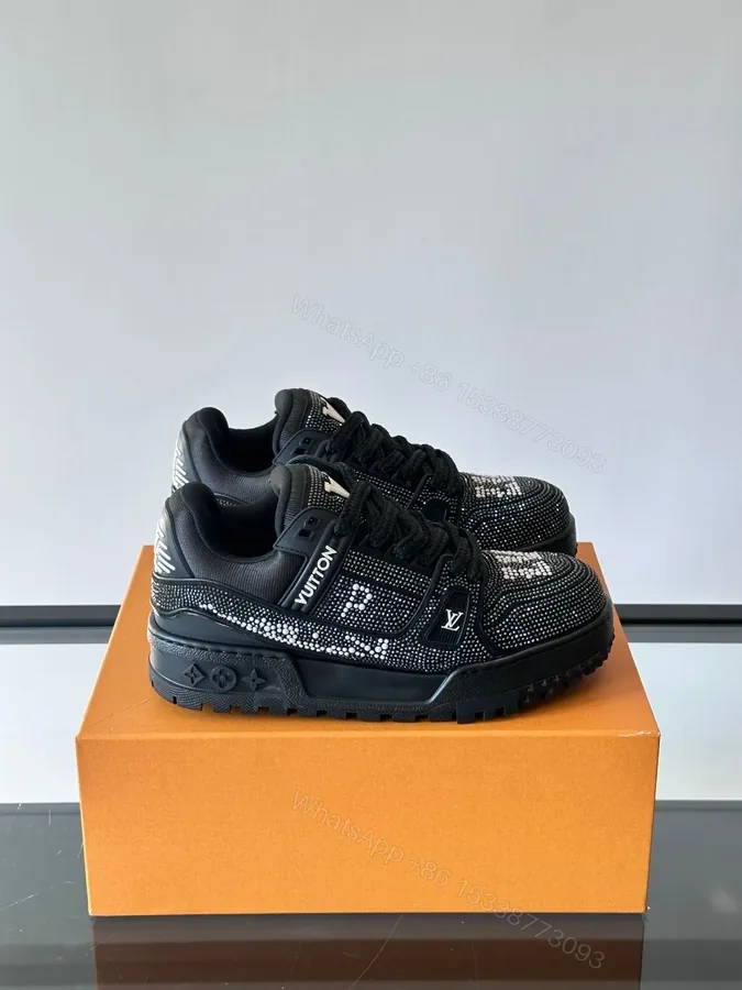View 1 of LV Men Black Fabric Embellished Sneakers