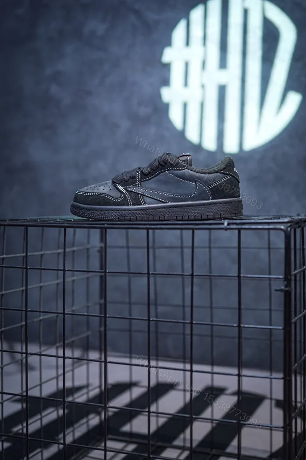 View 1 of Kid Shoes TS x Air Jordan 1 Low Black Phantom