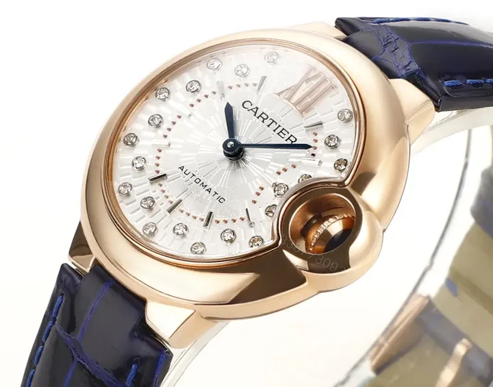View 1 of GS Factory Cartier Ballon Bleu WJBB0080 Rose Gold Watch with Blue Leather Strap