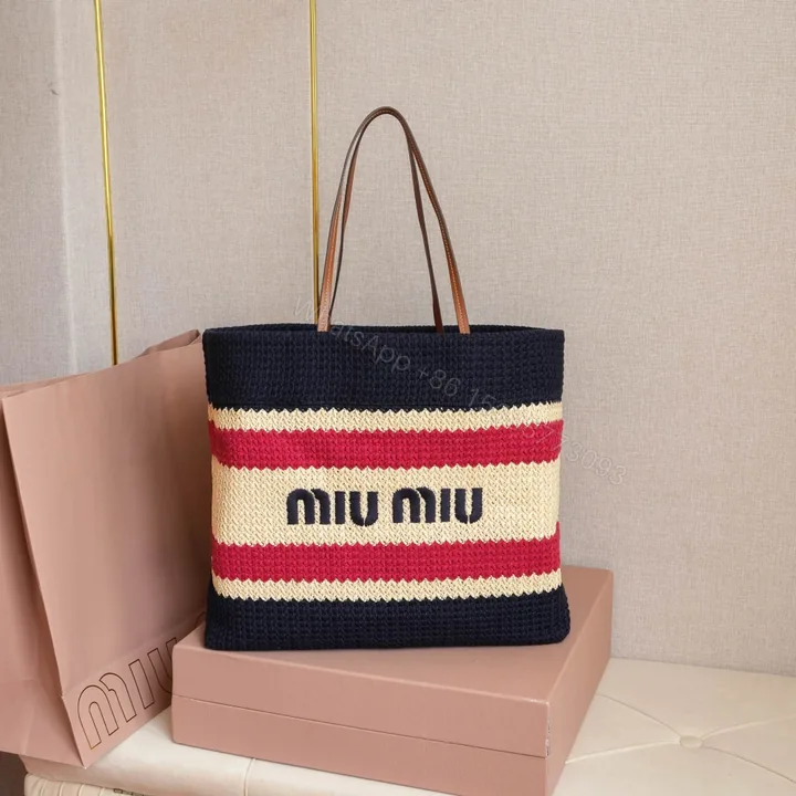 View 1 of 高仿miumiu*5BG228拼色LOGO手提包深藍色免檢版