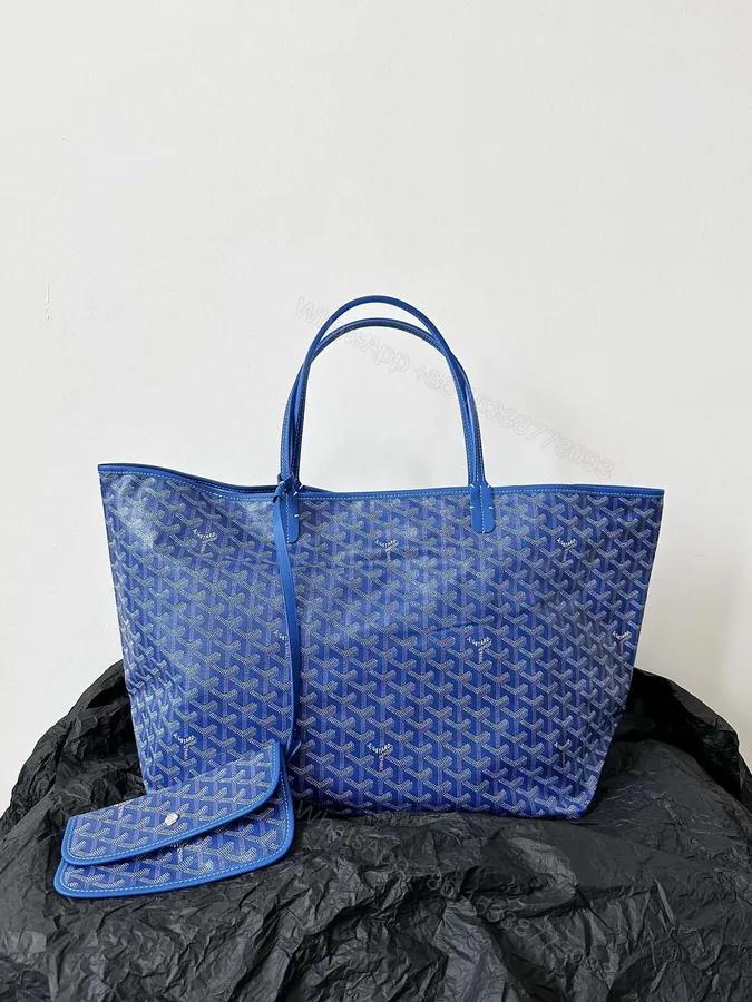 View 1 of Goyard Blue Goyardine Canvas & Chevroches Calfskin Saint Louis PM Tote