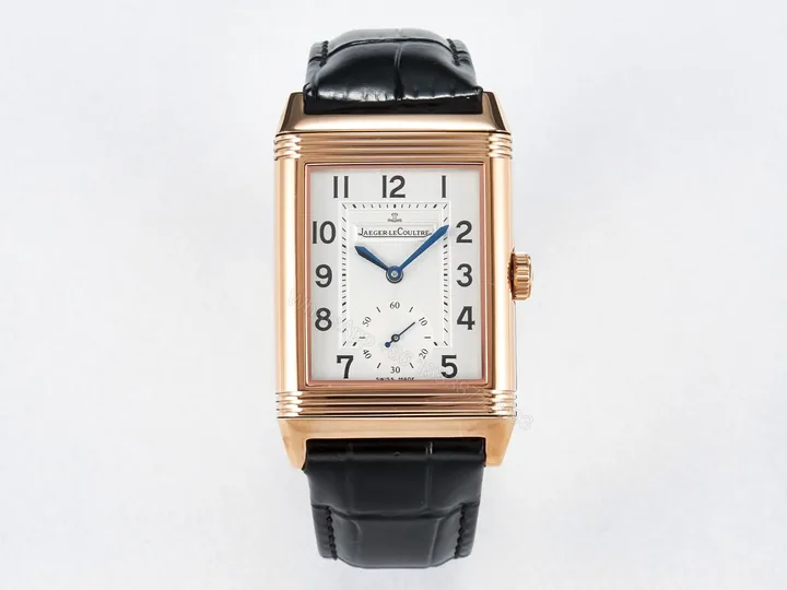 View 1 of Reverso Classic Duoface Small Seconds RG MGF Best Edition White Textured Dial on Black Leather Strap A854A