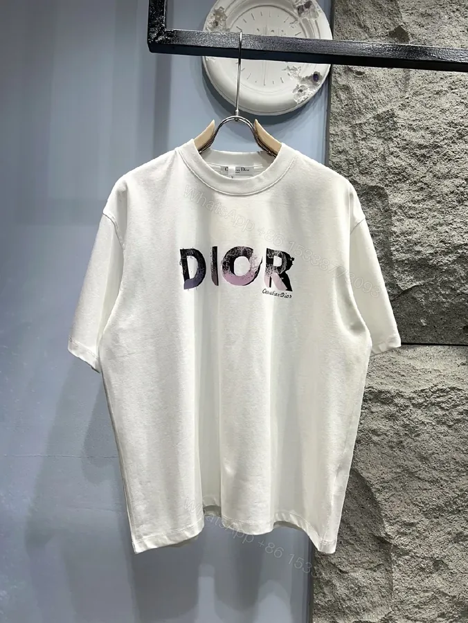 View 1 of White Cotton Tee with Distressed Gradient Logo - Relaxed Fit Top
