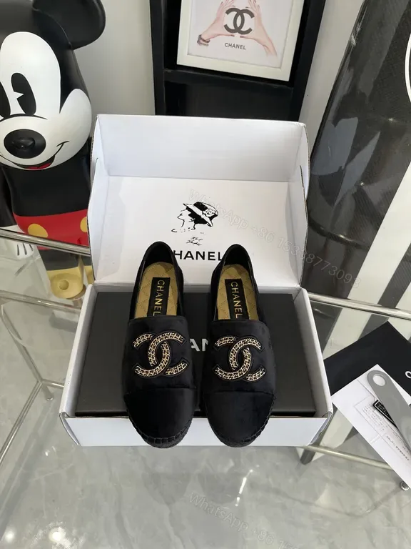 View 1 of Chanel-Inspired Black Velvet Espadrilles with Chain Detail