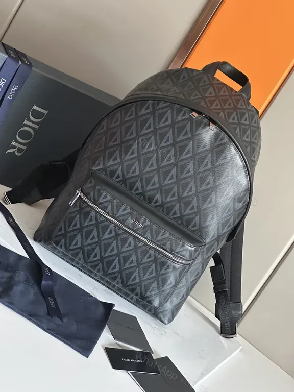View 1 of Geometric Charcoal Dior-Style Backpack with Premium Leather Trim