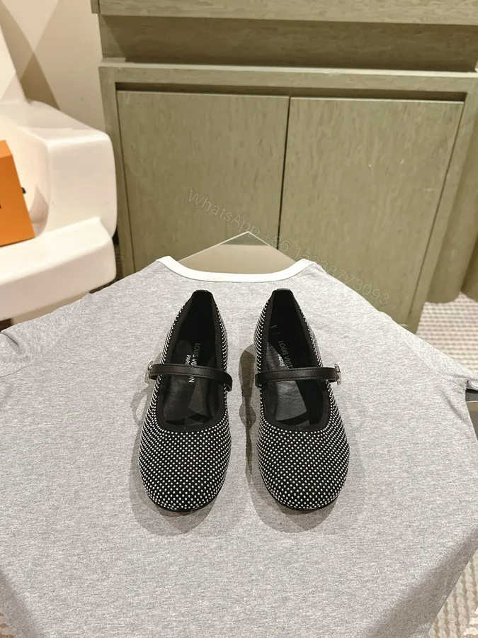 View 1 of LV Women Black Polka Dot Fabric Mary Janes