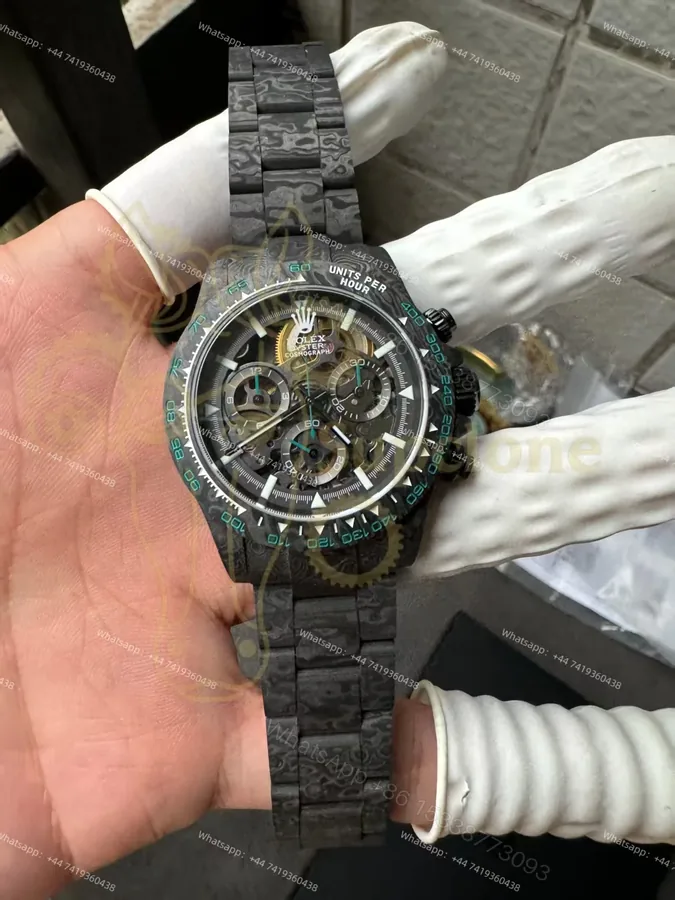 View 1 of Rolex Super Clone Carbon Fiber Daytona Teal Green Accents Full Carbon Bracelet
