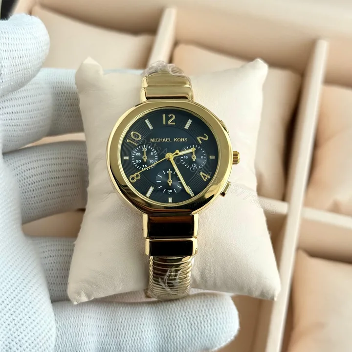 View 1 of Michael Kors Gramercy Black Dial Gold Kada Watch Ladies First Copy | 7A Replica