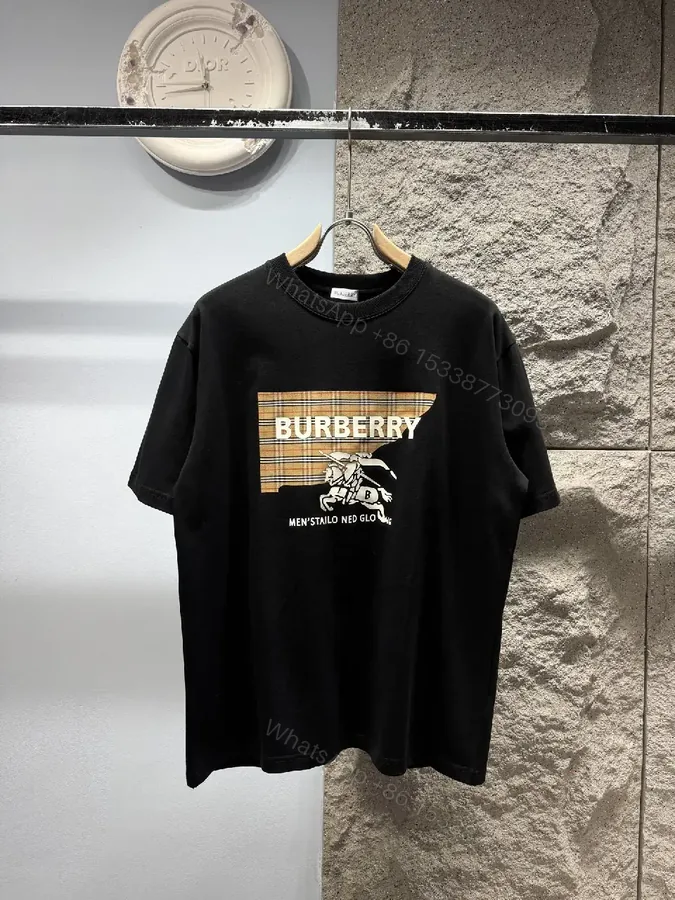 View 1 of Black Cotton-Blend Graphic Tee: Luxe Burberry-Style Banner