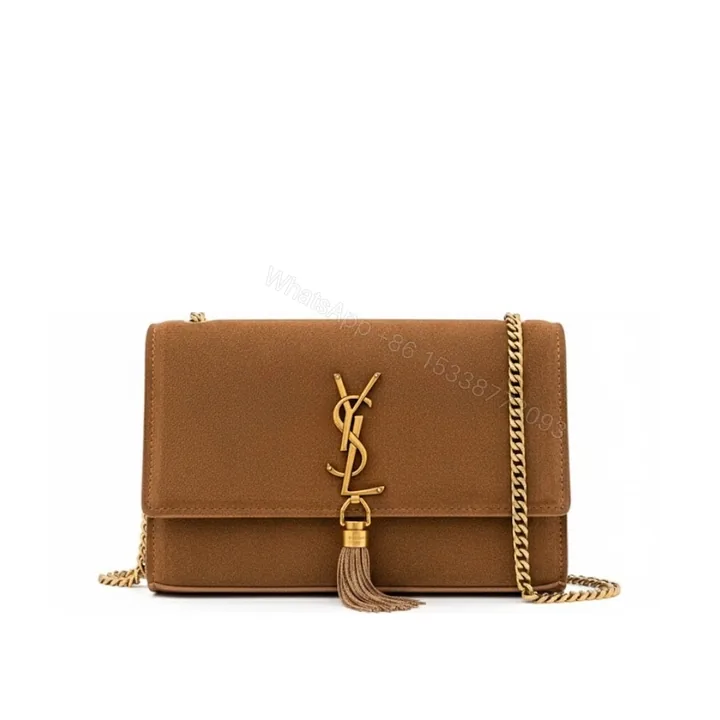 View 1 of Saint Laurent Kate Medium Tassel Crossbody Bag In Brown Suede With Gold Tone 22Cm