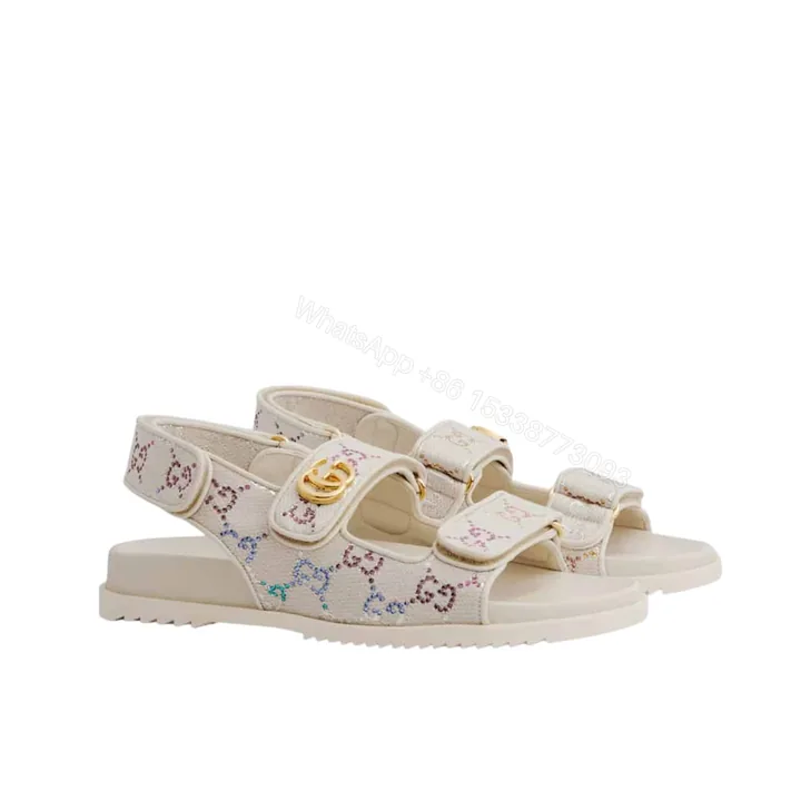 View 1 of GUCCI MORITZ GG MONOGRAM SANDALS BEIGE EBONY 771575 G1730 9755