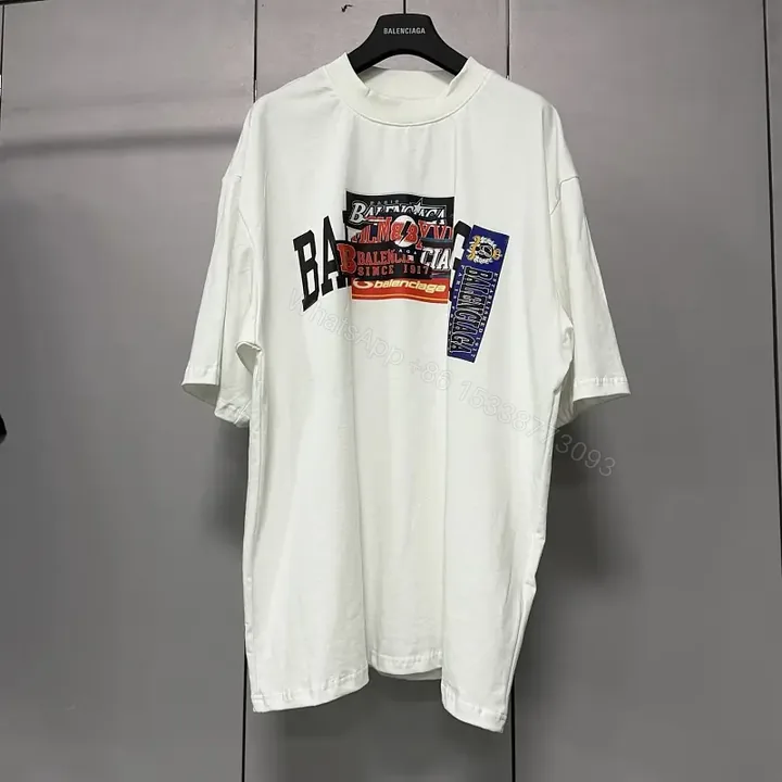 View 1 of White Cotton Oversize T-Shirt Balenciaga Graphic Patch Style Trendy Top