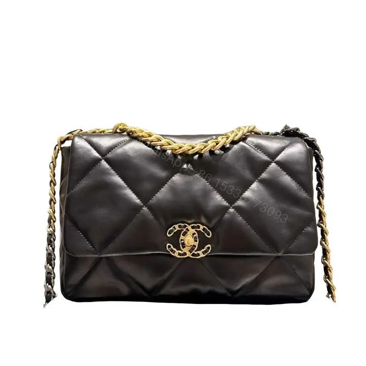 View 1 of Chanel 19 Flap Bag Shiny Gold And Silver Tone Black 30Cm