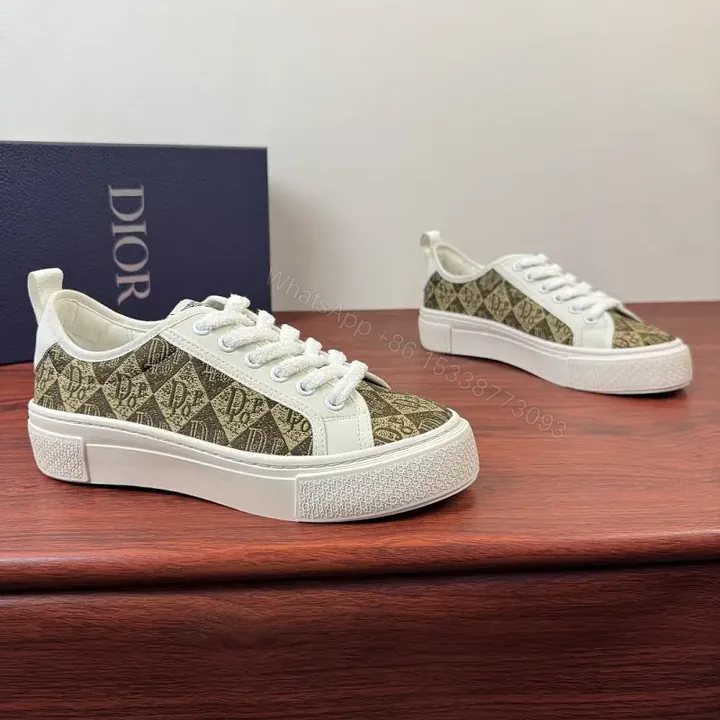 View 1 of Beige-White Dior-Style Canvas Platform Sneakers
