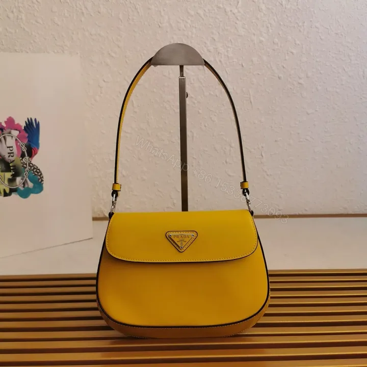 View 1 of PRADA SPAZZOLATO CLEO SHOULDER BAG IN YELLOW