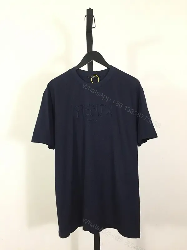 View 1 of Navy Cotton Blend Tee: Subtle Logo, Relaxed Fit, Versatile