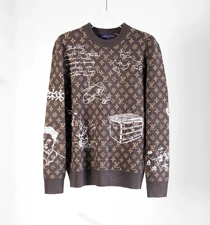 View 1 of Lux Charcoal Knit: Monogram + Hand-Drawn Graphics Knitwear