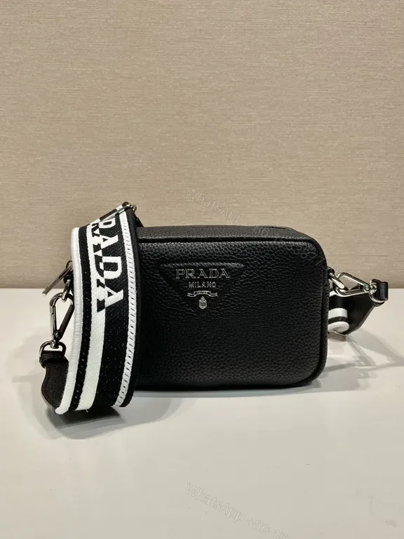 View 1 of Prada Black Pebbled Crossbody: Compact Luxury Bag