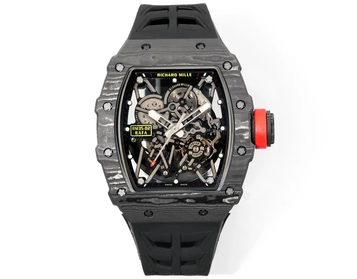 View 1 of Richard Mille RM35-02 Rafael Nadal Automatic Skeleton Watch NTPT Carbon Fiber Black Red Track Dial RMAL1 Movement Premium Edition RM35-02-RN-CARB-SK55