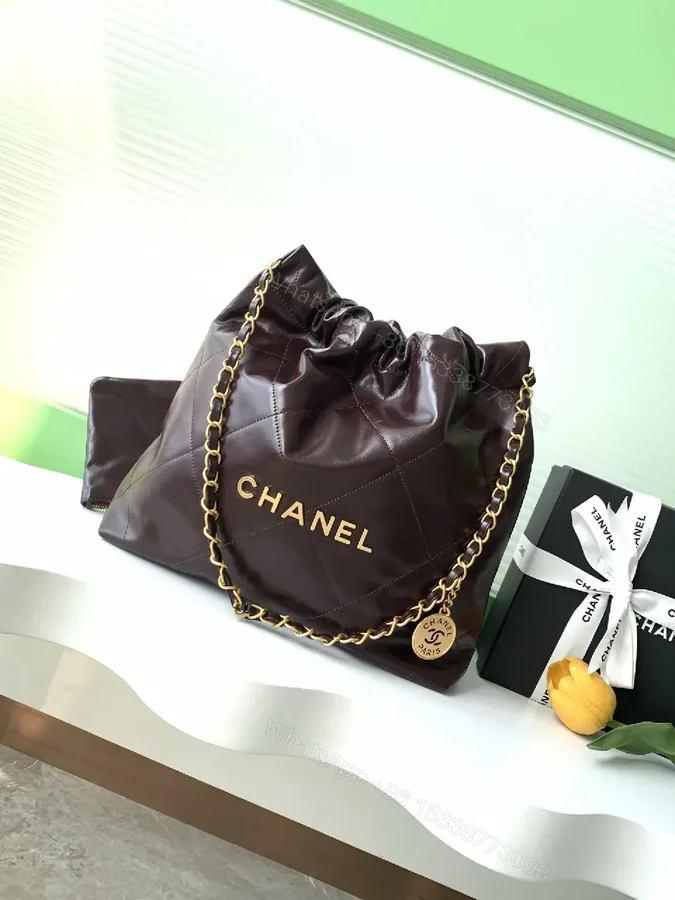 View 1 of Quilted Leather Tote with Gold Chain—Chic Lux Tote