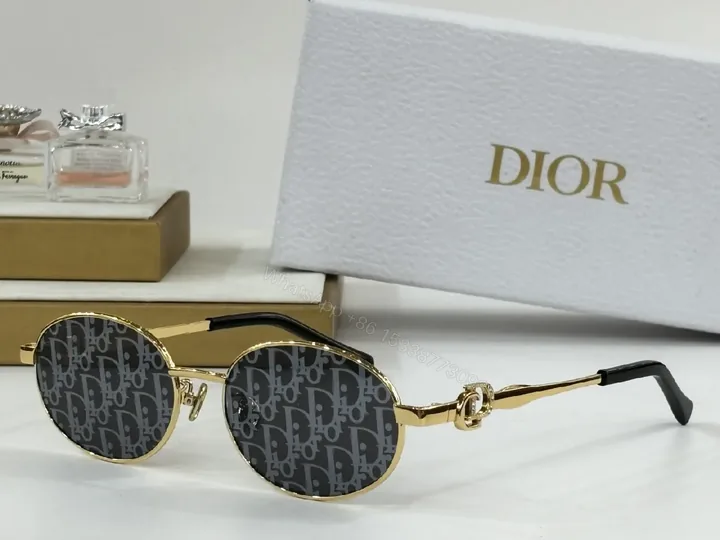 View 1 of Elegant Gold Round Sunglasses with Dior Pattern Monogram