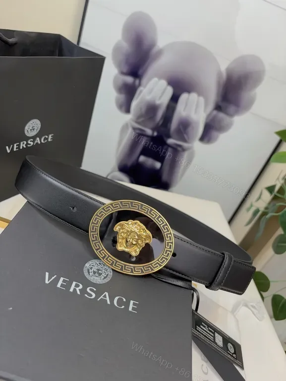 View 1 of Structured Medusa Buckle Belt â€“ Versace-Inspired Luxury Leather Belt