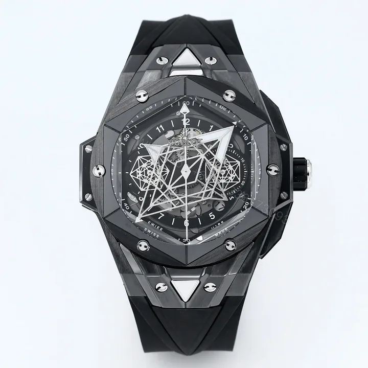 View 1 of Hublot Big Bang Sang Bleu Replica 45MM Premium Black Ceramic Rubber Strap Edition RG-HUBLOT-SANGBLEU-BLACK-45