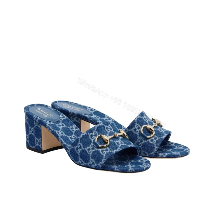 View 1 of Gucci Women Slide Sandal With Horsebit Blue GG Denim 854882 FAFGT 4746