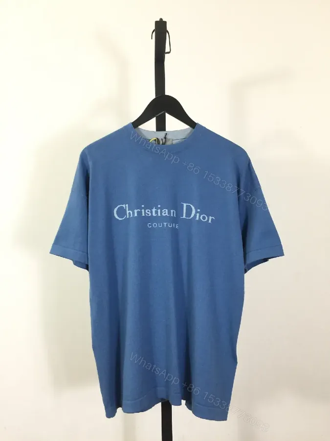 View 1 of Blue Cotton Blend Oversized Tee — Subtle Dior Logo, Luxe Streetwear