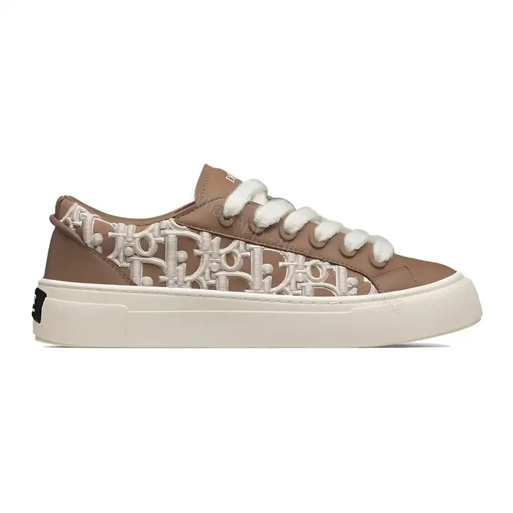 View 1 of DIOR B33 SPIN SNEAKERS BROWN SMOOTH CALFSKIN AND CREAM OBLIQUE RAISED EMBROIDERY – CD203