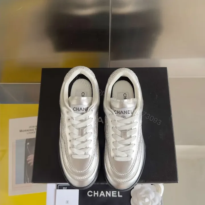 View 1 of Chanel-Inspired Silver Luxe Sneakers: Subtle Opulence