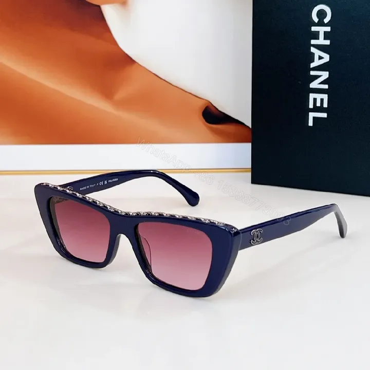 View 1 of Chanel-Inspired Diamond-Accent Cat-Eye Sunglasses, Navy Acetate, Luxury