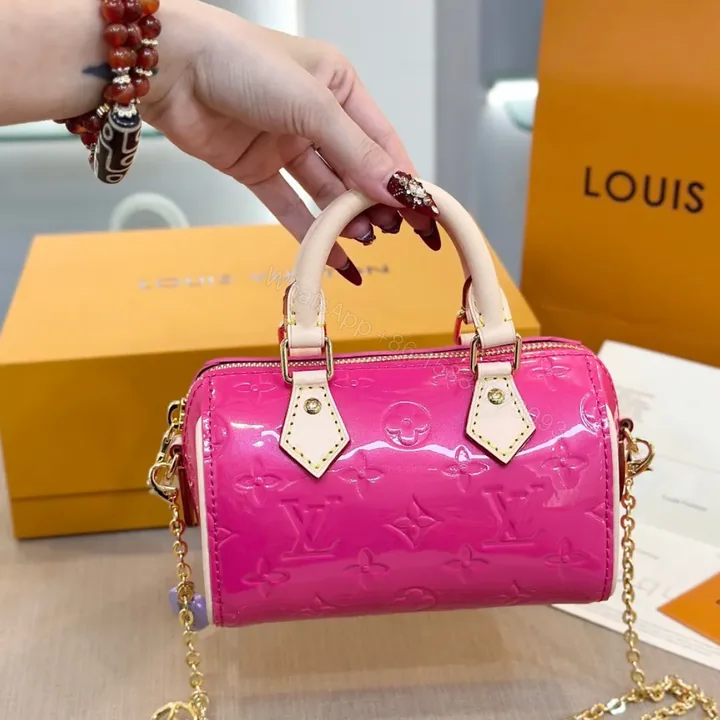 View 1 of Louis Vuitton LV Nano Speedy Pink Shiny Leather Handbags 16x10x7,5cm