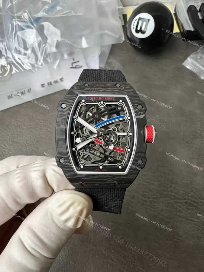 View 1 of Super Clone Richard Mille RM67-02 Carbon TPT Skeleton Tourbillon 1:1 Replica Watch with Black Strap