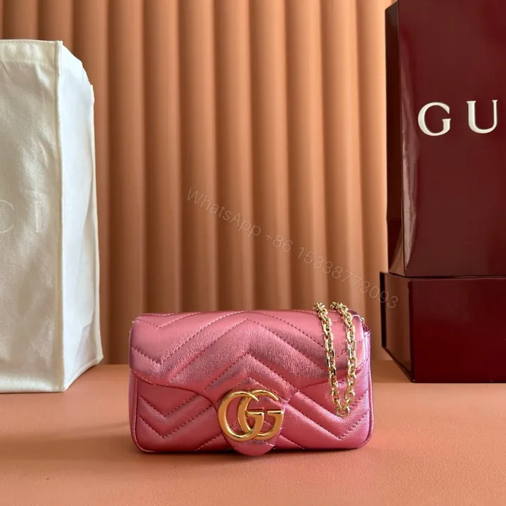 View 1 of GUCCI GG MARMONT BAG 16 IN METALLIC PINK LAMBSKIN