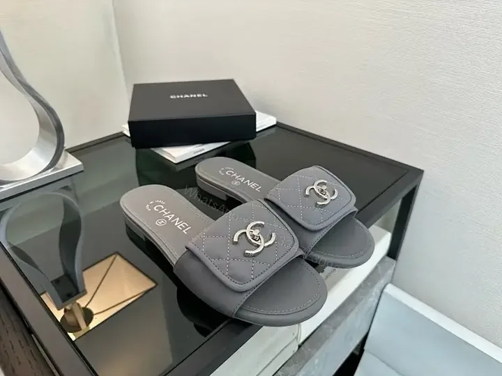 View 1 of Quilted Gray Slip-Ons: Luxe Comfort Slide with Hardware
