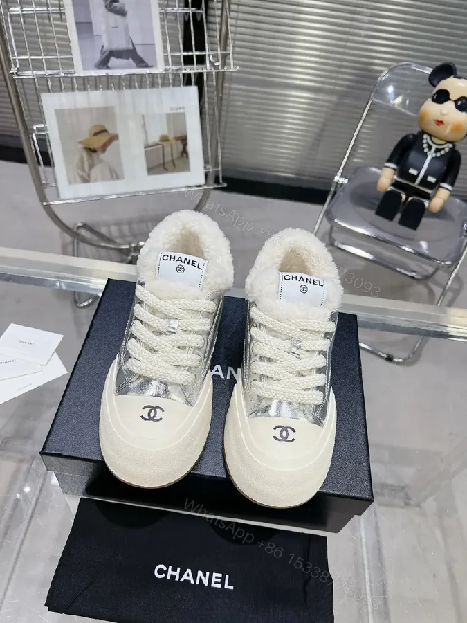 View 1 of White Wool-Trimmed Metallic-Panel Luxe Sneakers