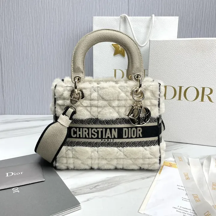View 1 of Cream Shearling Luxe Bag: Dior-Inspired Iconic Tote
