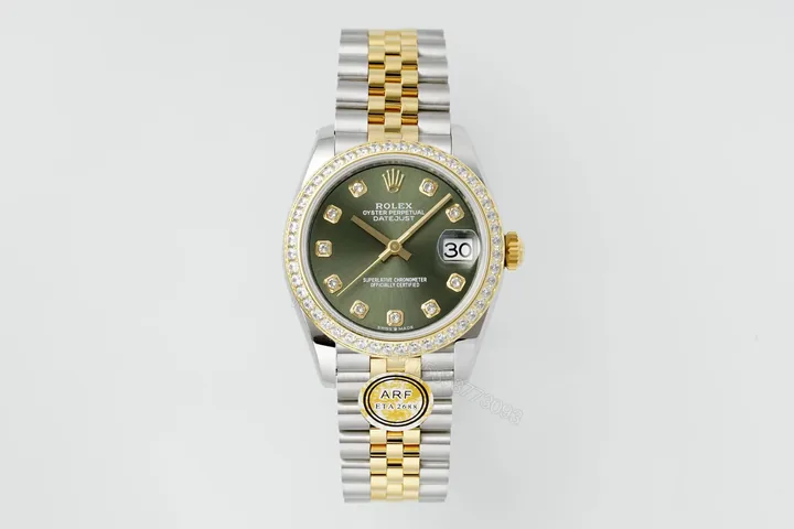View 1 of Rolex Datejust Diamond Olive Green Dial Yellow Gold Diamond Bezel 36mm RLX-DJ-DIA-OLV36