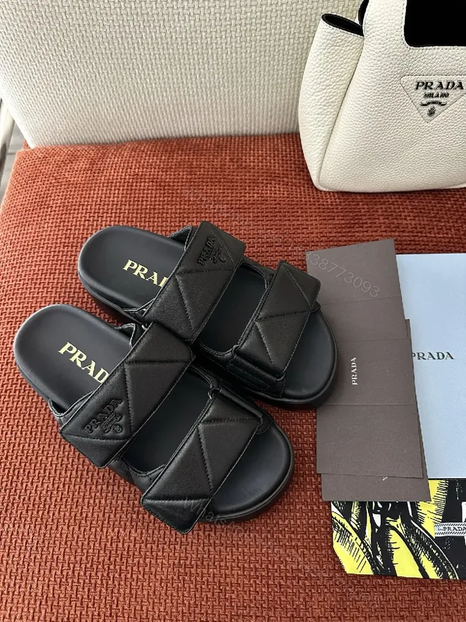 View 1 of Black Quilted Leather Slides | Structured Straps | All-Day Comfort