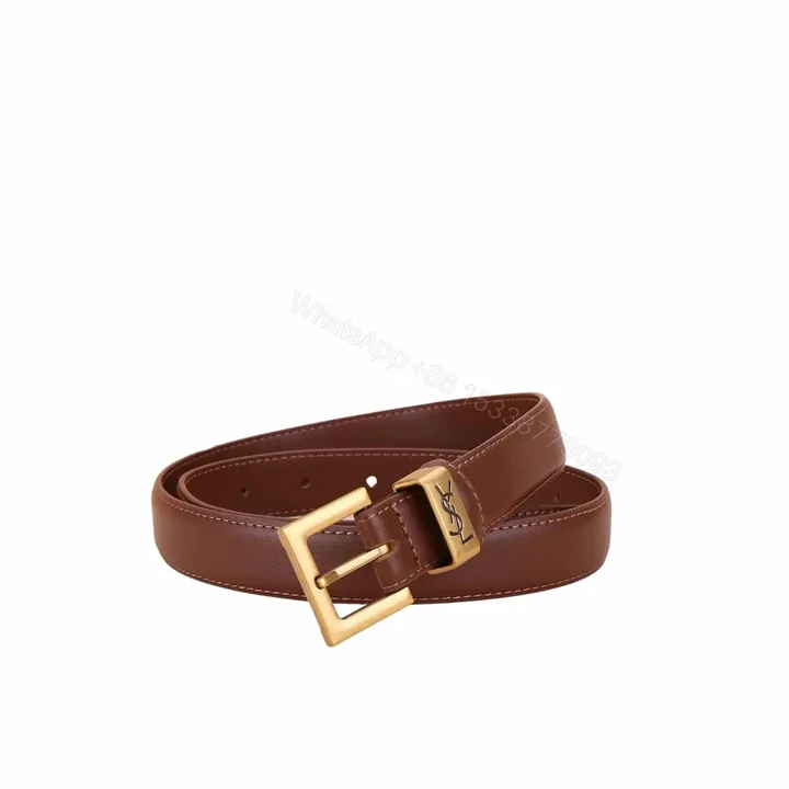 View 1 of SAINT LAURENT YSL SQUARE LOGO CLASSIC BELT DARK BROWN 25MM