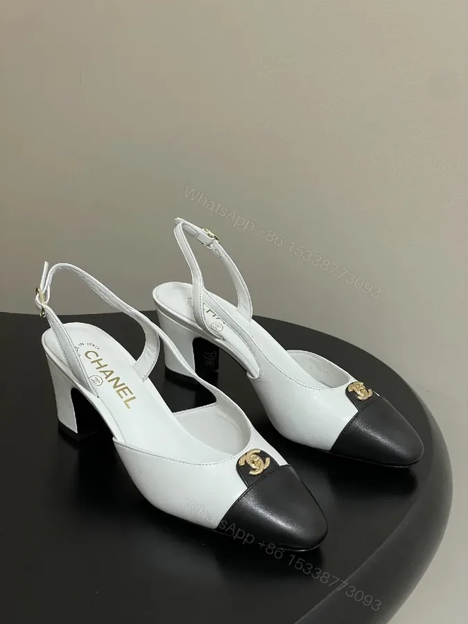 View 1 of Two-Tone Slingback Heels with Gold Logo Accent