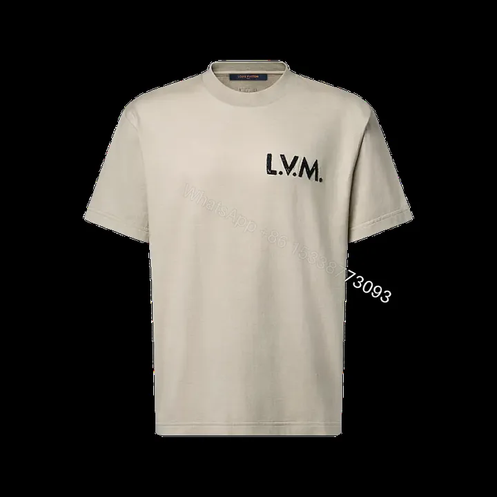 View 1 of Beige Cotton Vintage T-Shirt L.V.M. Logo RealThreads