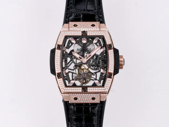 View 1 of Hublot Masterpiece 906 Rose Gold/Platinum Skeleton Tourbillon Watch with Black Leather Strap
