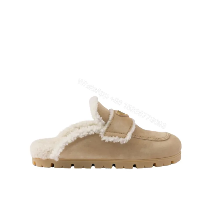 View 1 of PRADA SUEDE AND SHEARLING SLIPPERS ECRU 1S711M X0O F0379 F ZG20